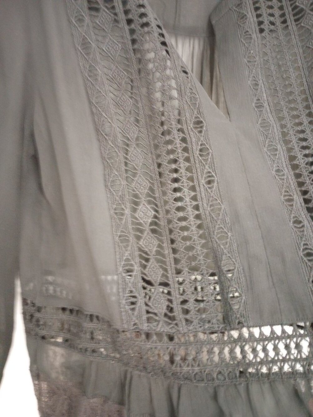 Chico's Black Sheer Lattice Lace Dark Romantic Top - Picture 5 of 7